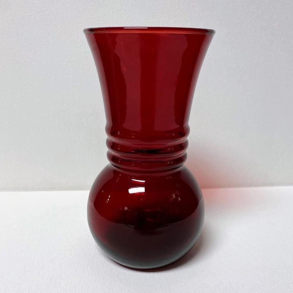 Vintage Red Depression Glass Vase 30s Anchor Hocking Ribbed Bulb Flare Top